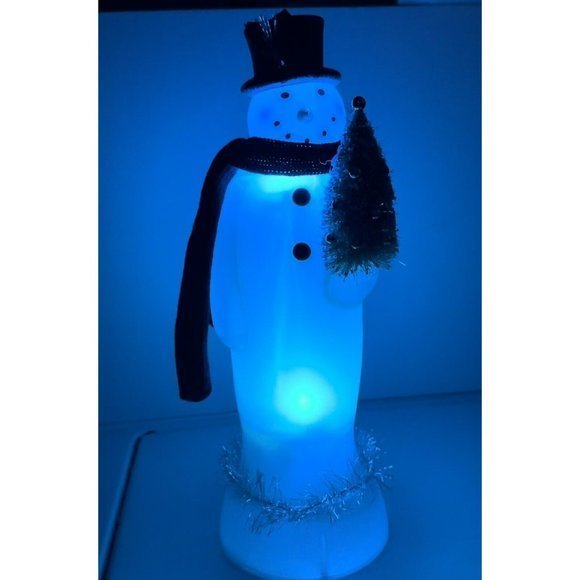 Christmas Vtg 18” Snowman Lamp Multicolor Light Up Plastic Mold Bottle Brush - Picture 4 of 7